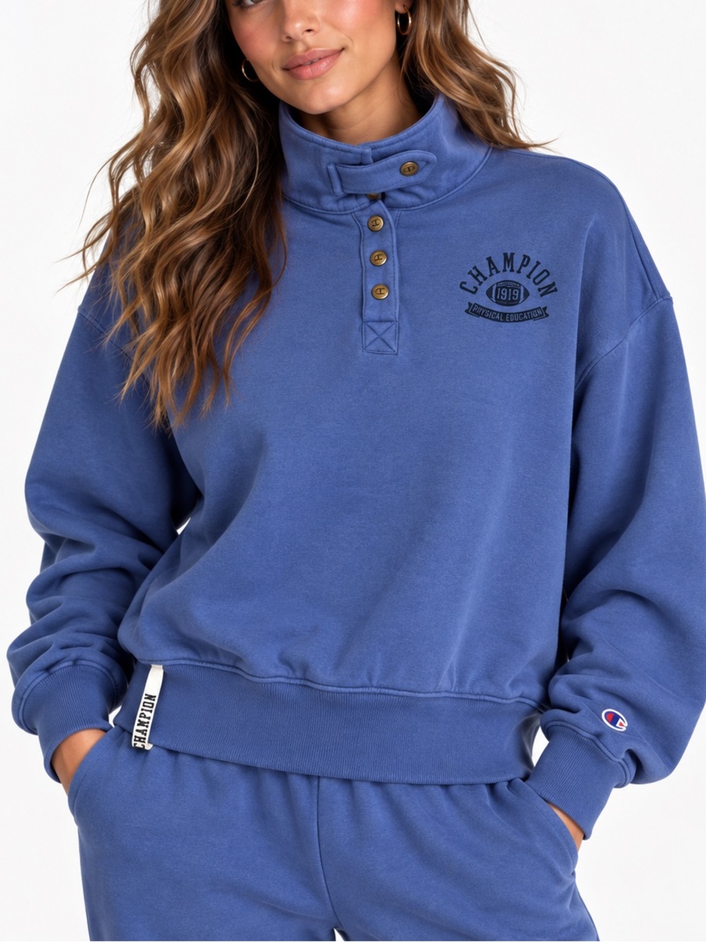 NWT Champion Blue Funnel Neck Sweatshirt Size Small
